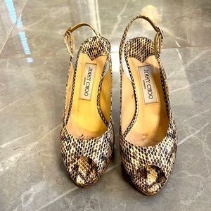 Jimmy Choo snake skin, size 37. Bottoms RE-soled professionally.